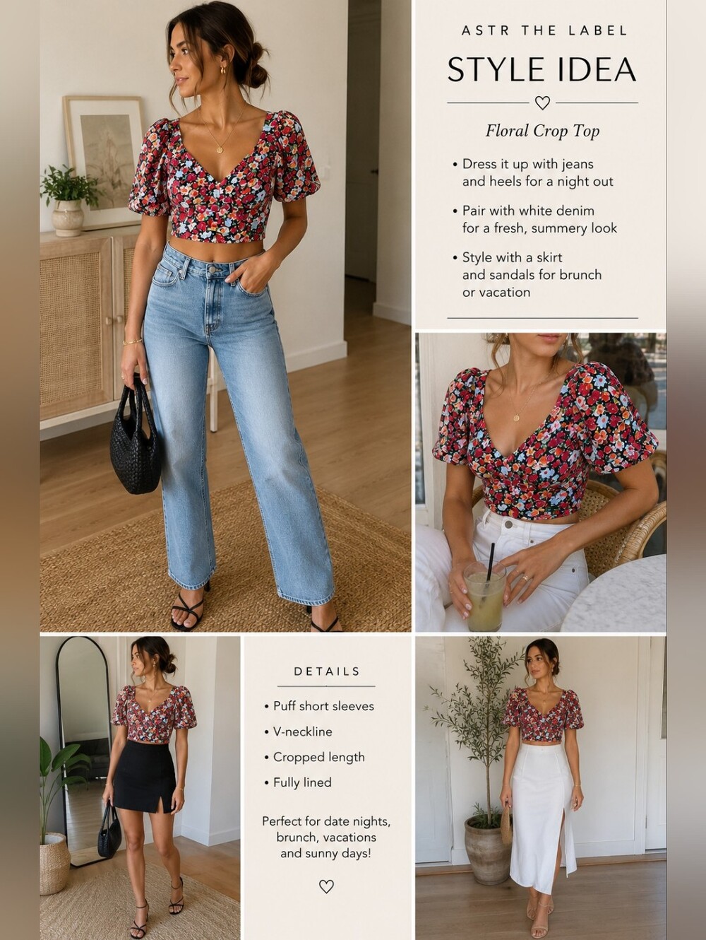 ASTR The Label Floral Puff Sleeve Crop TopSize: Medium